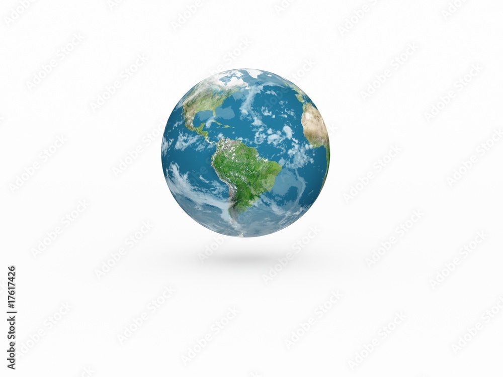 Earth model on white background with shadow