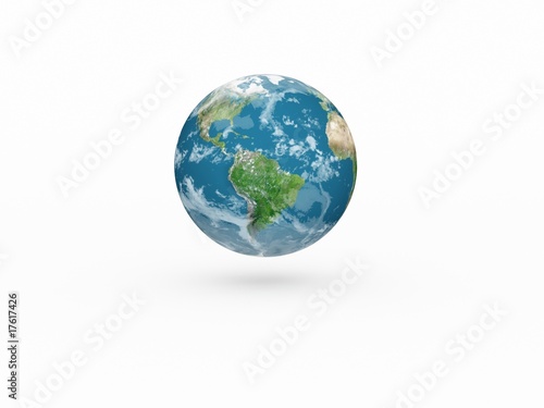 Earth model on white background with shadow