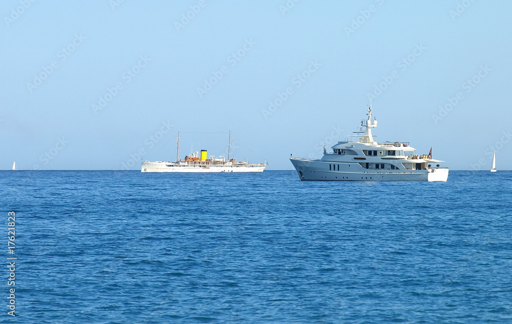 French Riviera - Luxury Yacht and Old Passenger Ship
