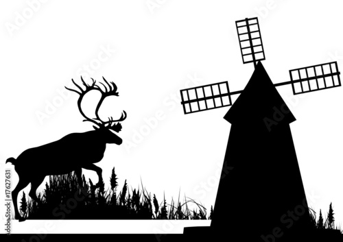 Illustration of deer and windmill