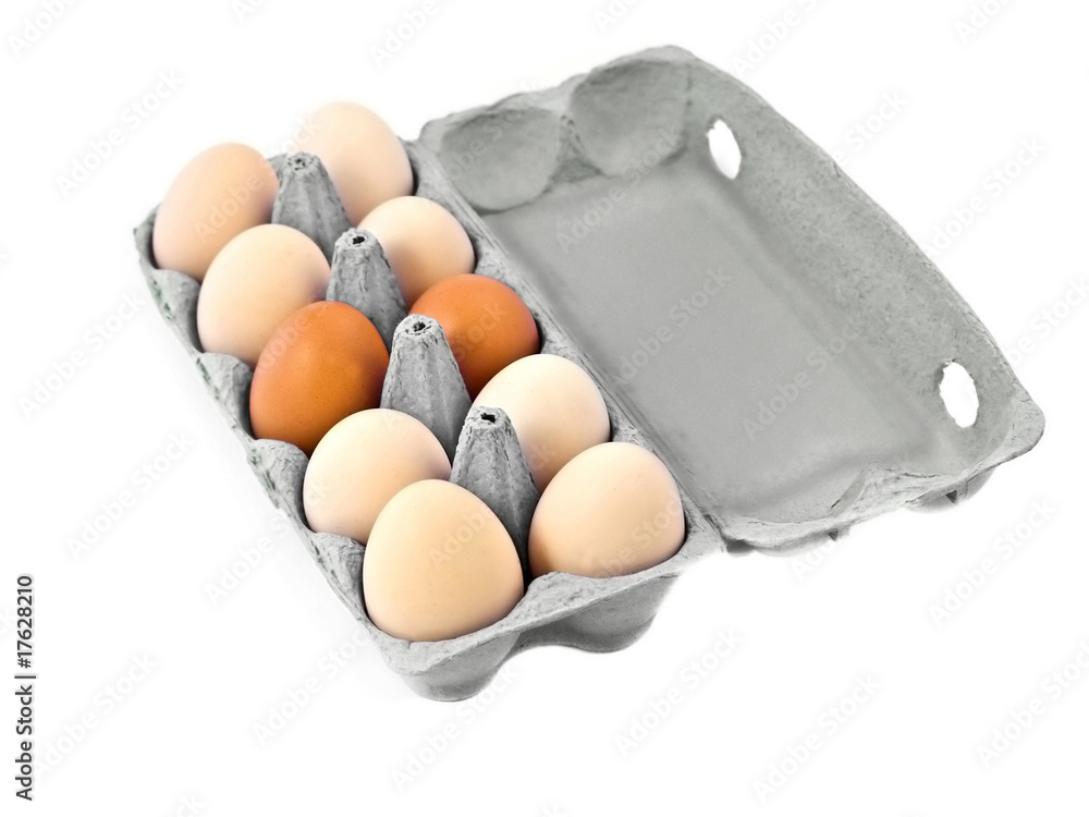 Eggs in pack, isolated