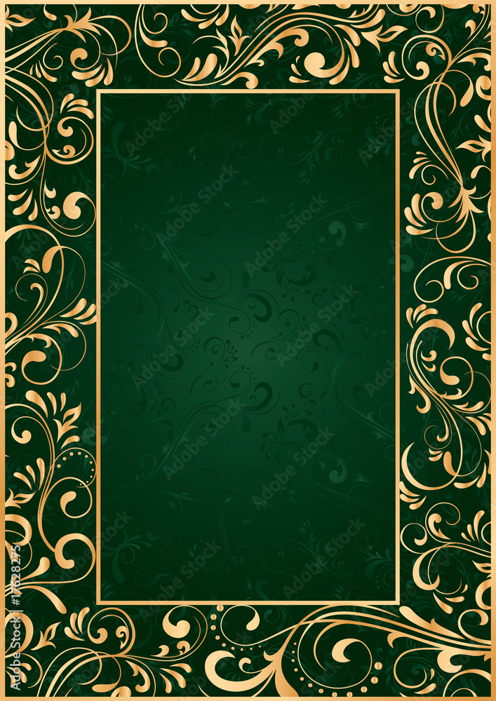 Naklejka premium Gold frame on green background