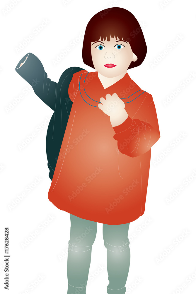 Girl is taking off her jacket Girl is taking off her jacket