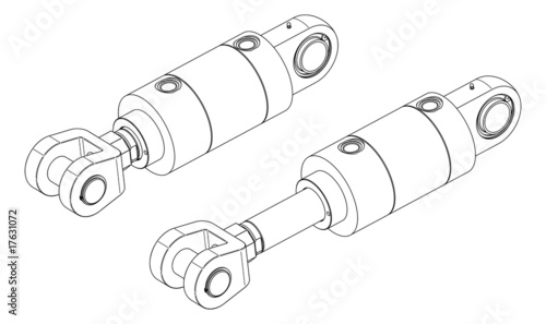 Vector drawing of hydraulic cylinder on white background