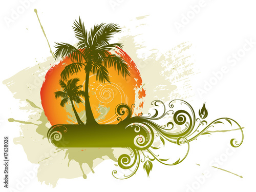 Palm silhouettes and floral frame