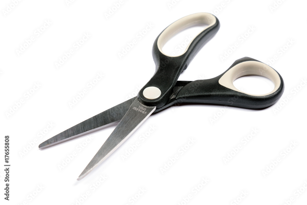 Black office scissors isolated on white background. Black office scissors isolated on white background.