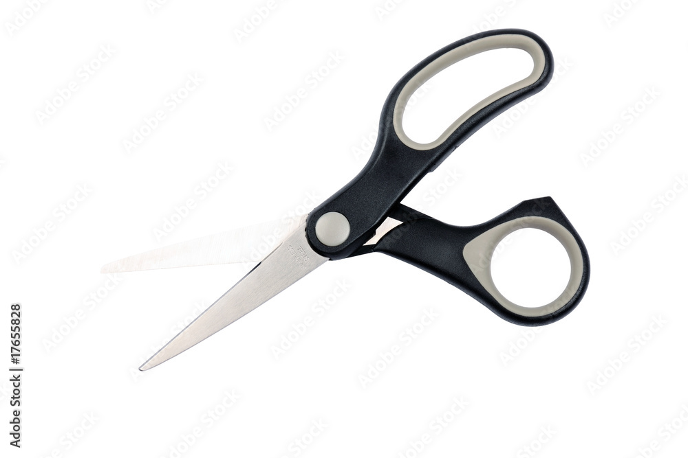 Black office scissors isolated on white background. Black office scissors isolated on white background.