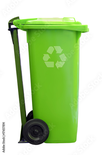 green recycle garbage can isolated on white background