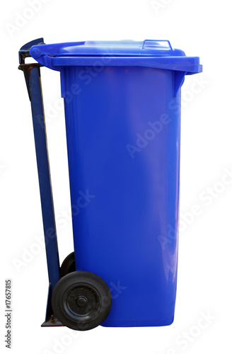 blue garbage can isolated on white background