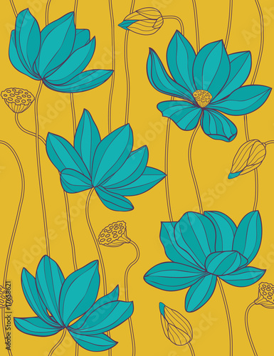 Blue Lotus - seamless vector pattern