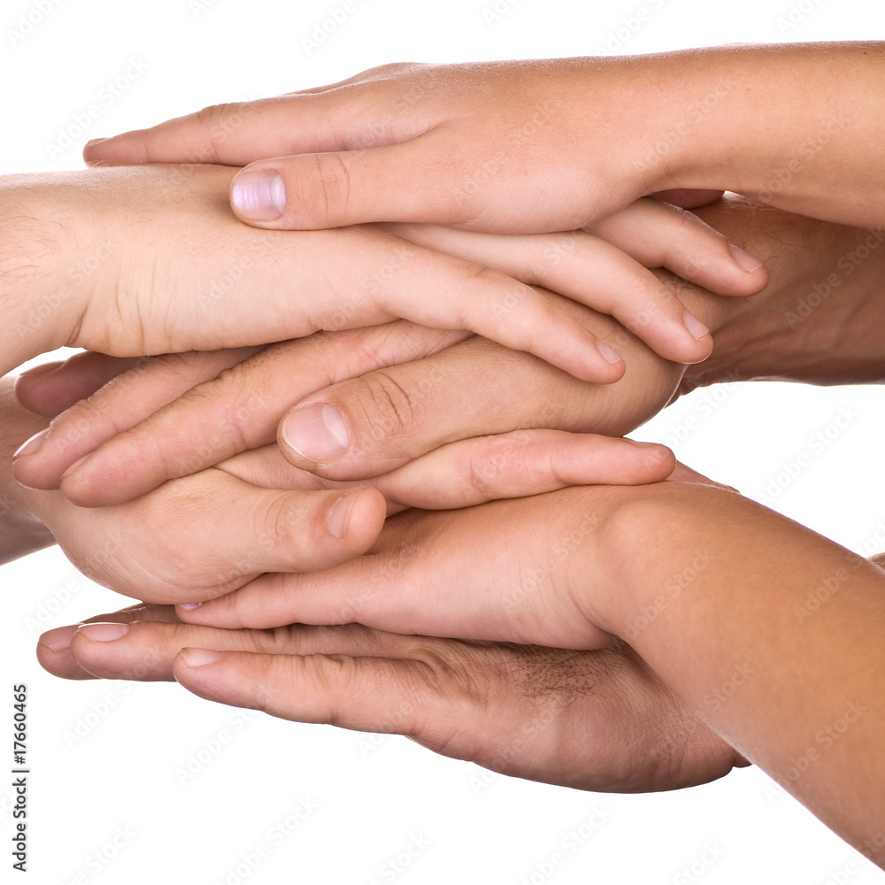 Concept photo of friendship and teamwork isolated on white Concept photo of friendship and teamwork isolated on white