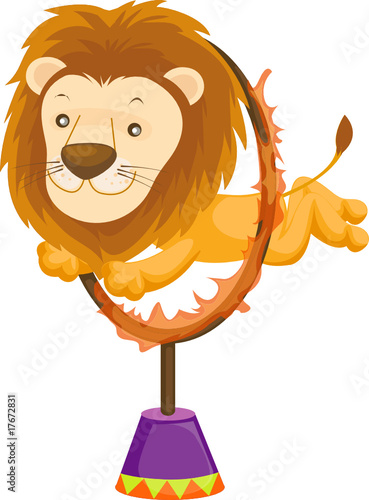 lion jumping through the flaming ring