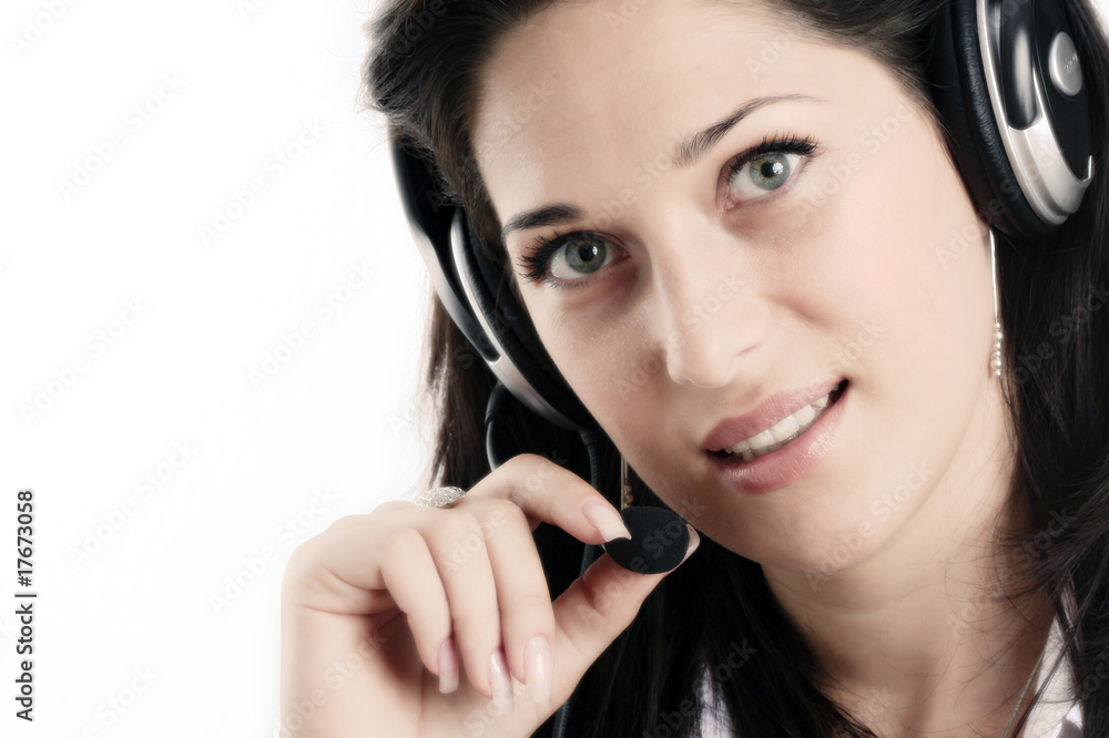 Smiling pretty business woman with headset. Smiling pretty business woman with headset.