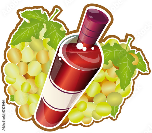 Bouteille dynamique de vin rouge avec des grappes de raisins