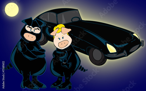 Fotografie Burglar pigs with vintage car