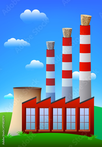 Factory or power plant chimneys blocked by wine cork. Vector.
