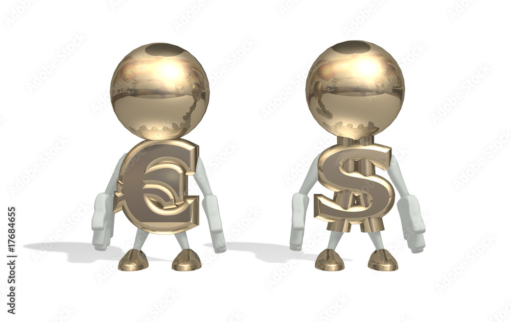 Fototapeta premium mr dollar and euro, isolated 3D character on a white background