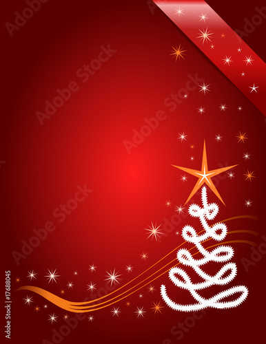 Abstract christmas tree, red background with stars