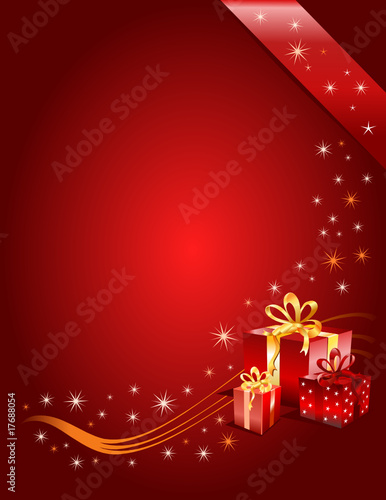 Christmas gifts on a red festive background, vector illustration