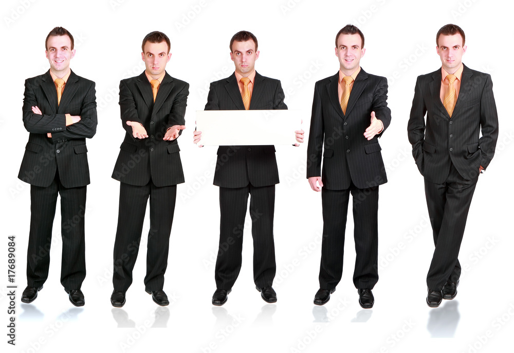Cheerful young businessman hold a head in various condition Cheerful young businessman hold a head in various condition