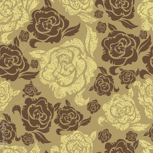 Seamless vintage grunge floral pattern with roses