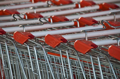 Shopping carts row closeup