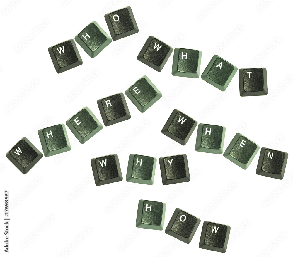 Who, What, Where, When, Why, How keyboard keys words Stock Photo ...