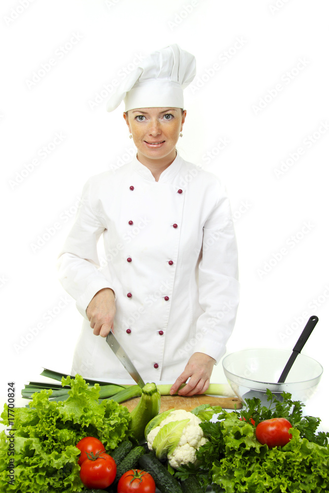 Attractive cook woman a over white background Attractive cook woman a over white background