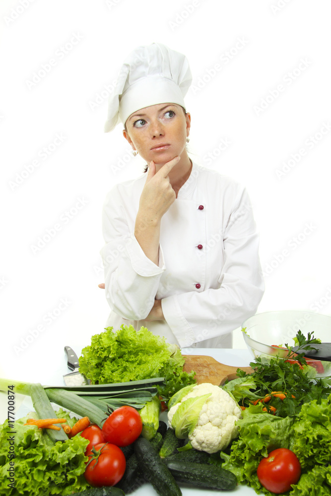 Attractive cook woman a over white background