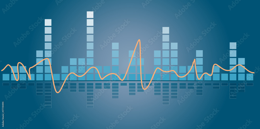 Music equalizer illustration on blue background with reflection