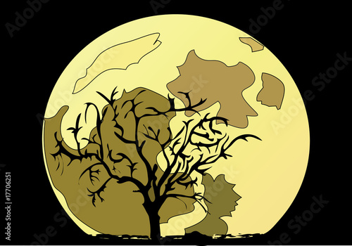 The tree of black colour costs against a moon.