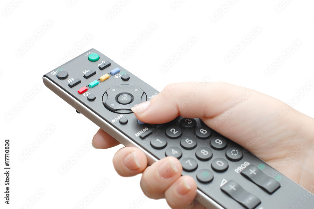 Television panel in a female hand Television panel in a female hand