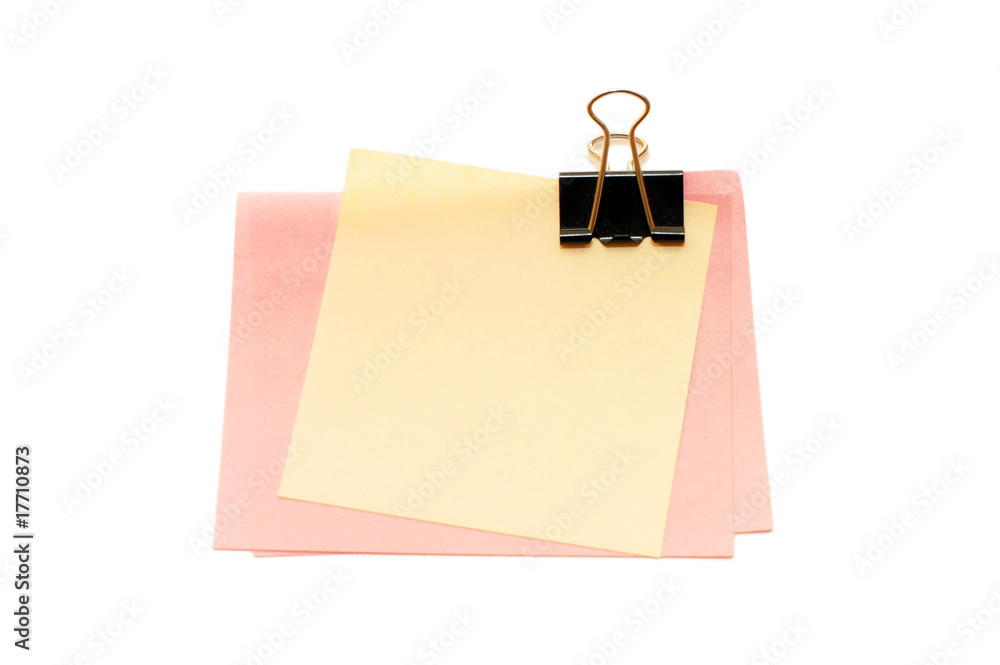 note paper and clip isolated on white note paper and clip isolated on white