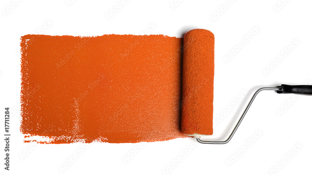 Fototapeta premium Paint Roller With Orange Paint
