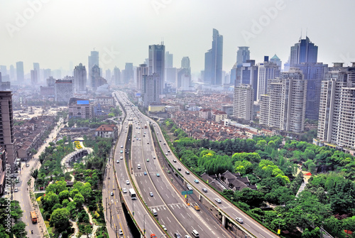 Canvas Print China Shanghai yan an road and city skyline