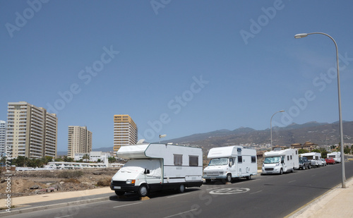 Recreational vehicles parking on the street. Tenerife, Spain