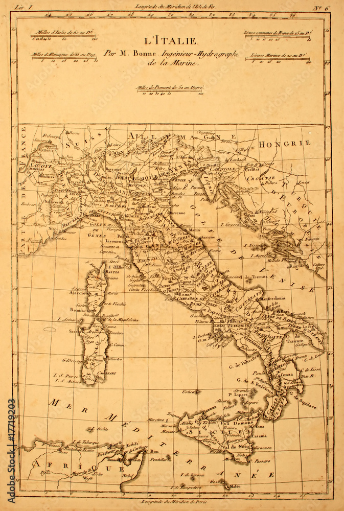 Antique map of Italy printed in 1780.