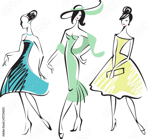 Dekoracja na wymiar  line-drawing-of-three-fashionably-dressed-woman