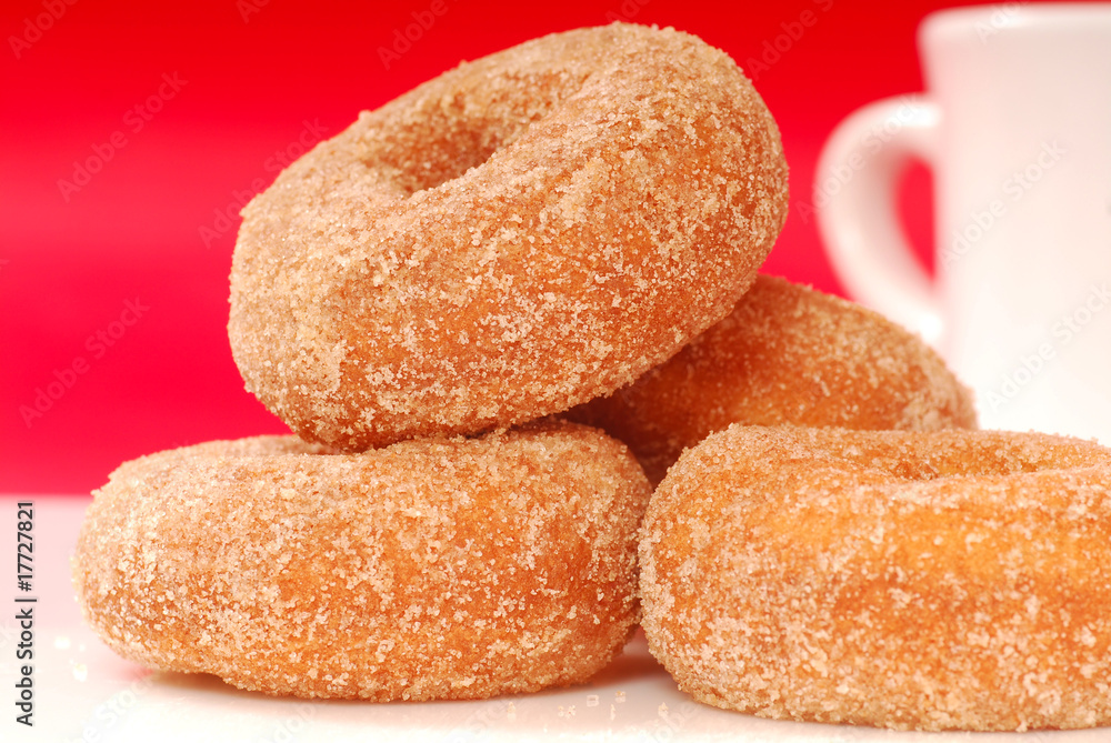 Apple cinnamon doughnuts with coffee