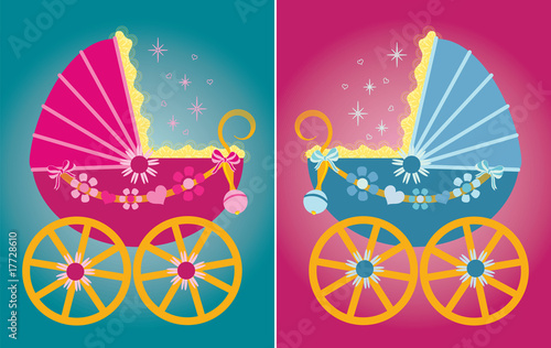 Vector illustration of a pram for baby boys and girls.