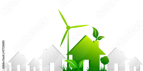 Green house, sustainable housing, green city illustration