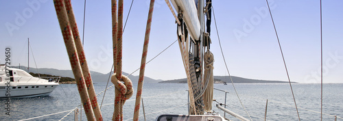 Looking ahead on board a sailboat