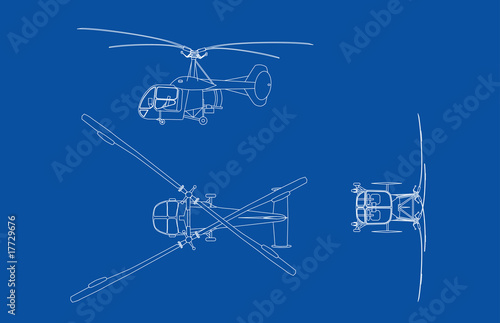 blue print illustration of old Bell Helicopter