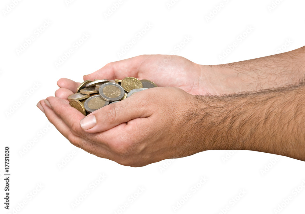 hands with euro coins hands with euro coins