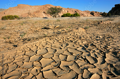 Cracked mud in a dry riverbed, Namibia, southern Africa