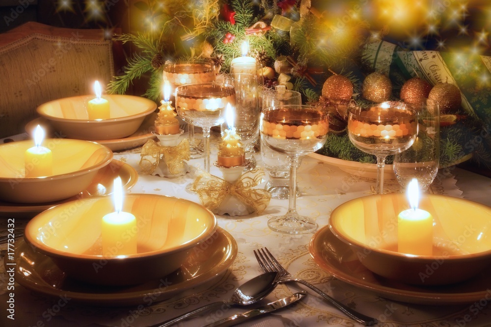 Christmas dinner table with christmas mood Christmas dinner table with christmas mood