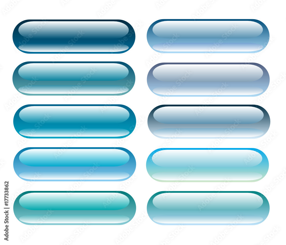 Blue glossy button set with reflection on both sides Blue glossy button set with reflection on both sides