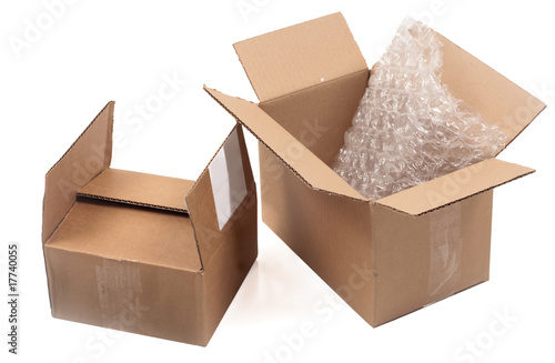 Empty cardboard boxes with bubble wrap