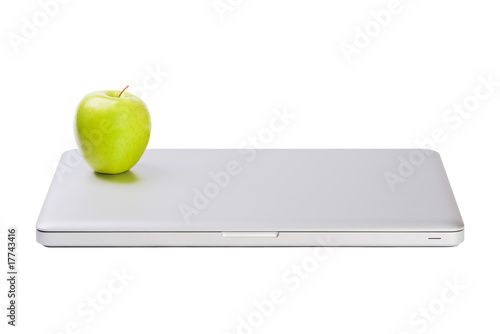Modern slim laptop with green apple