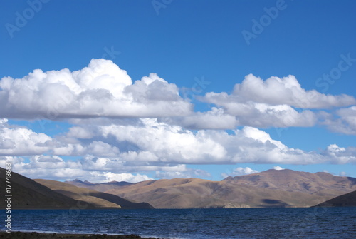 mountain, lake and sky